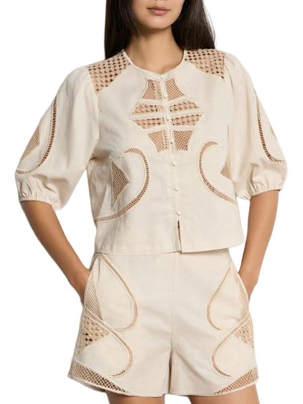 Blusa cropped con inserti