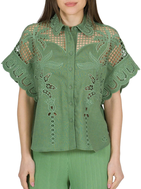 Camicia con inserti sangallo