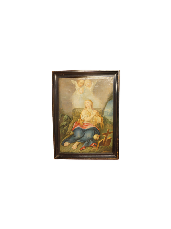 Dipinto Antico di Maria Maddalena in Estasi con Putti