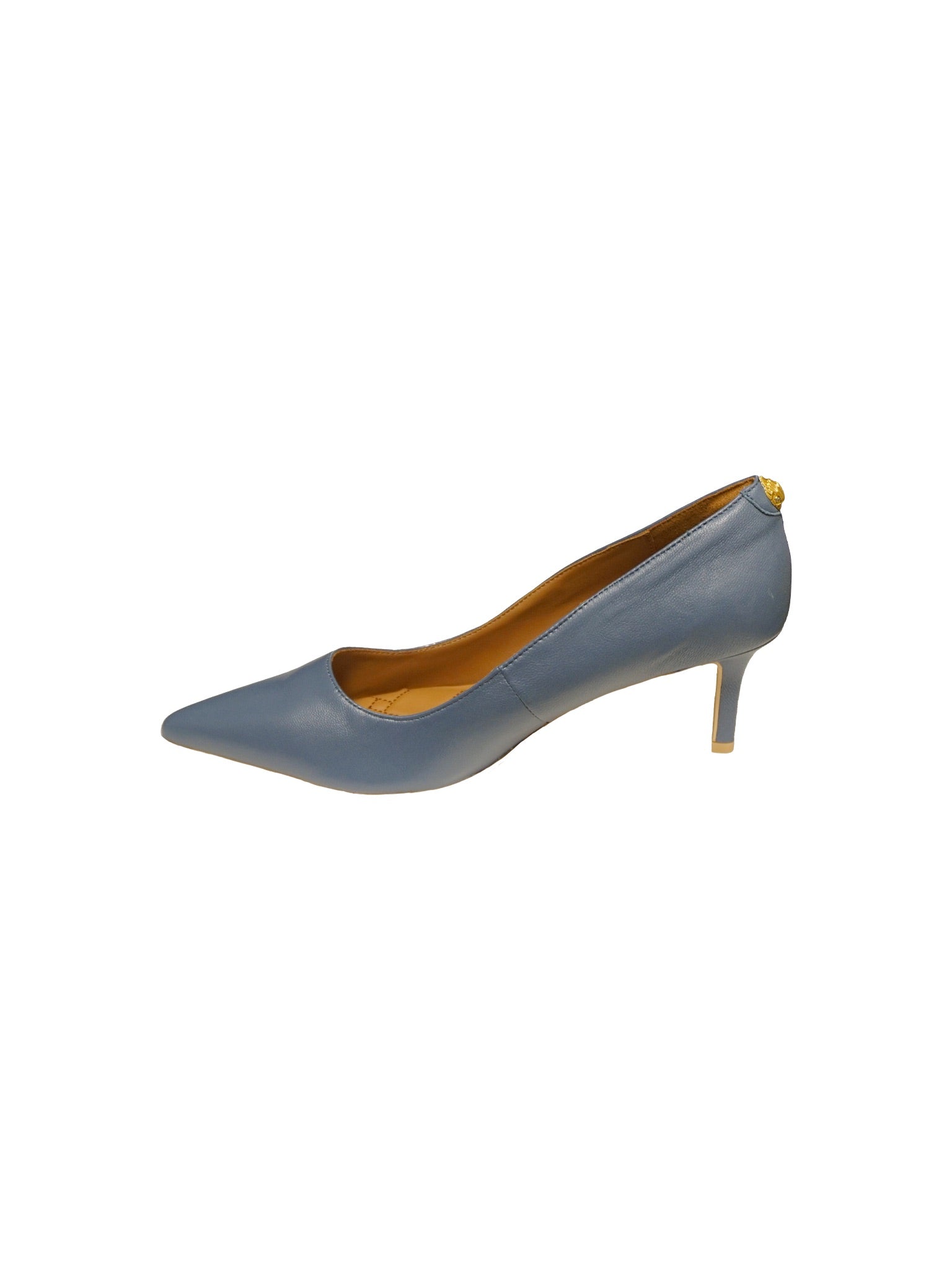 Décolleté classiche in pelle blu polvere con punta affusolata e tacco basso
