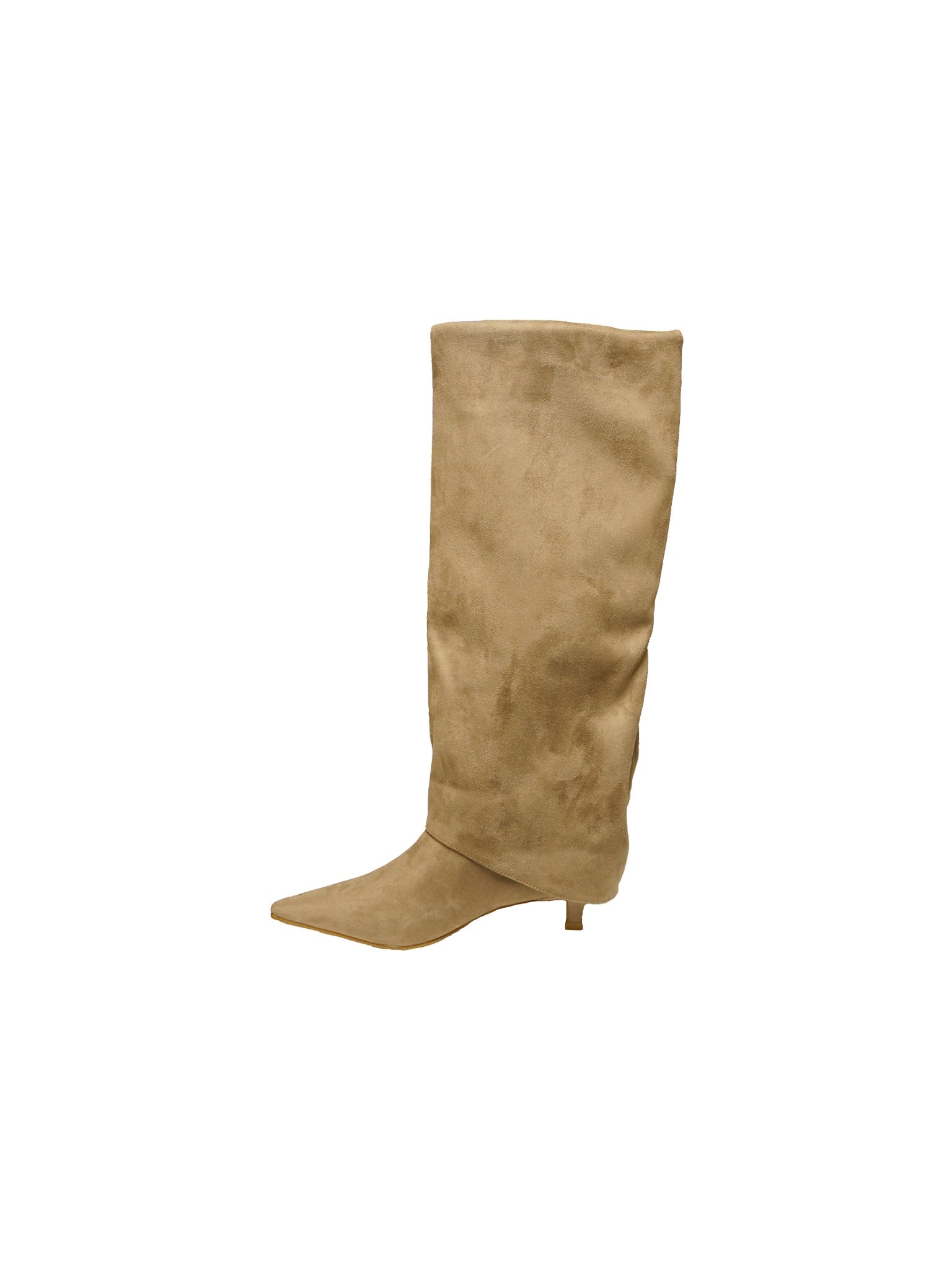 Stivali a gambale in camoscio color cammello con tacco basso
