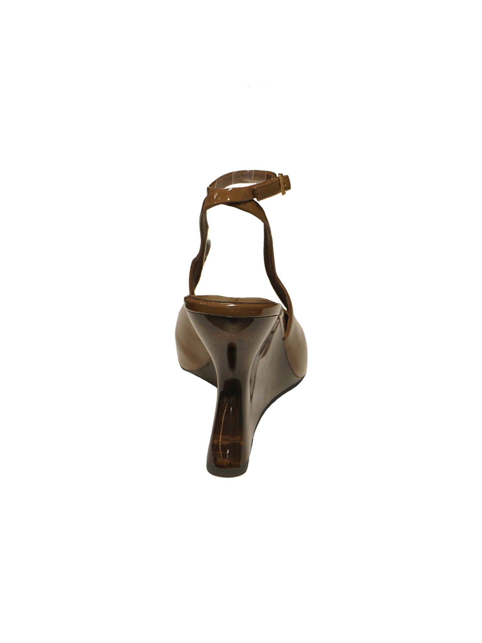Décolleté slingback in vernice tortora con zeppa trasparente