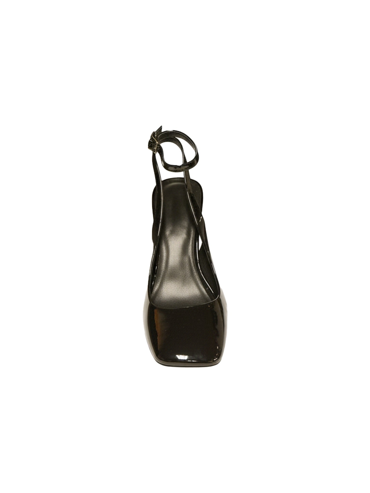 Décolleté slingback in vernice nera con zeppa trasparente