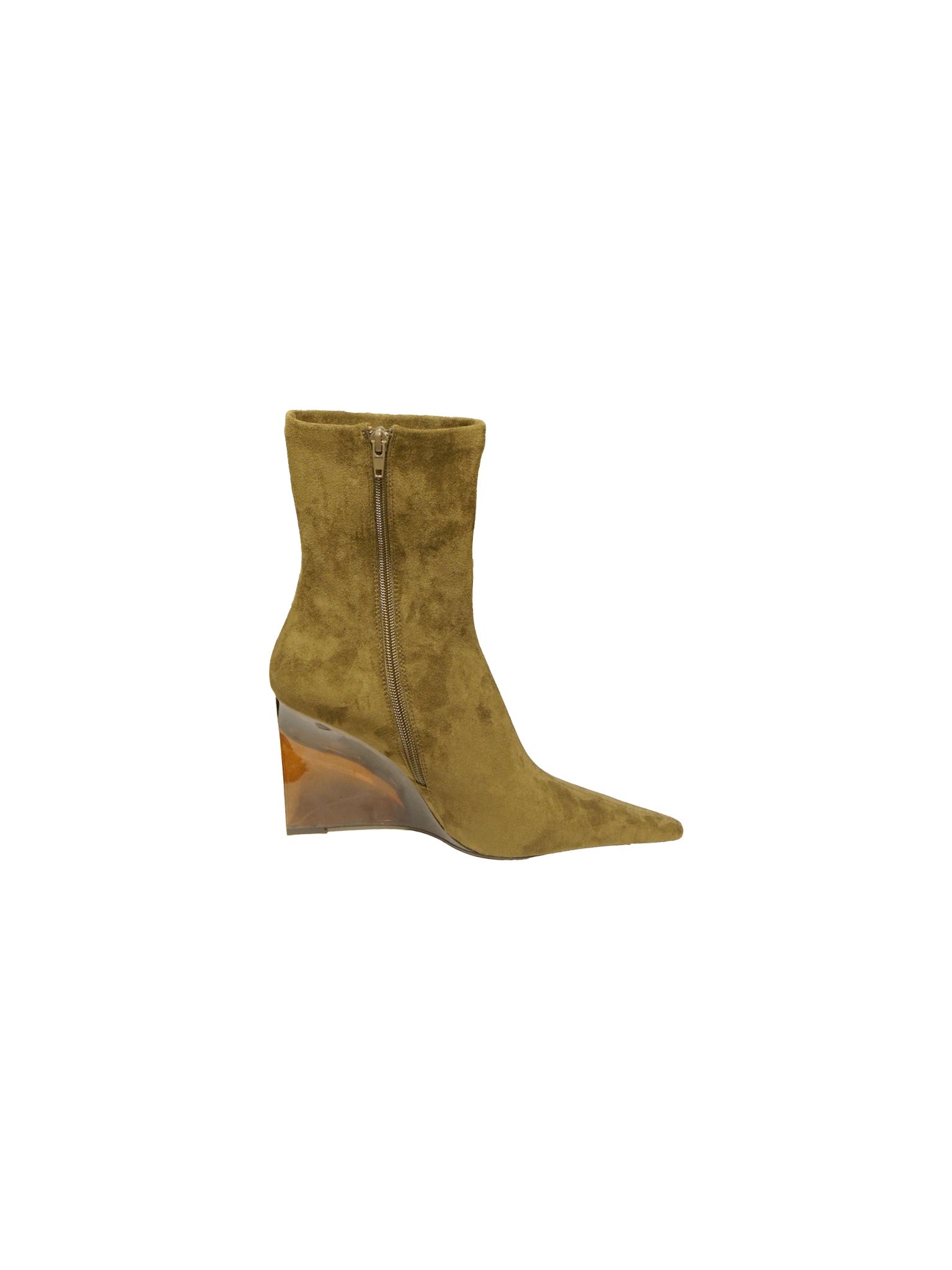 Stivaletto in camoscio kaki con zeppa trasparente