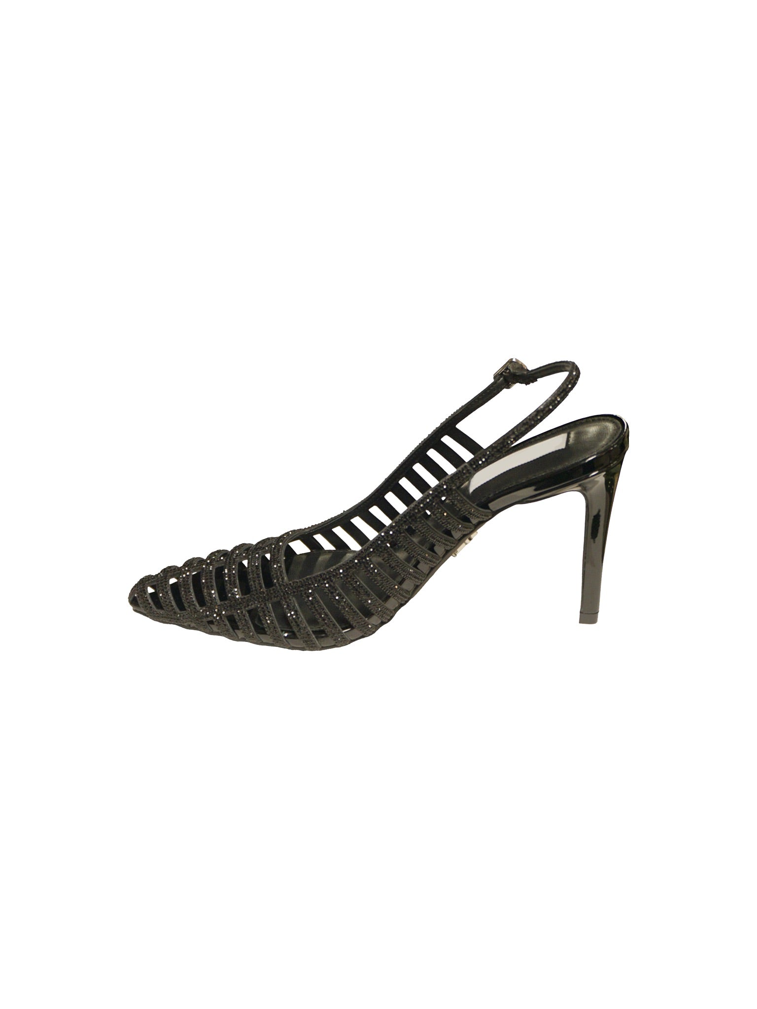 Décolleté slingback nere a strisce glitterate