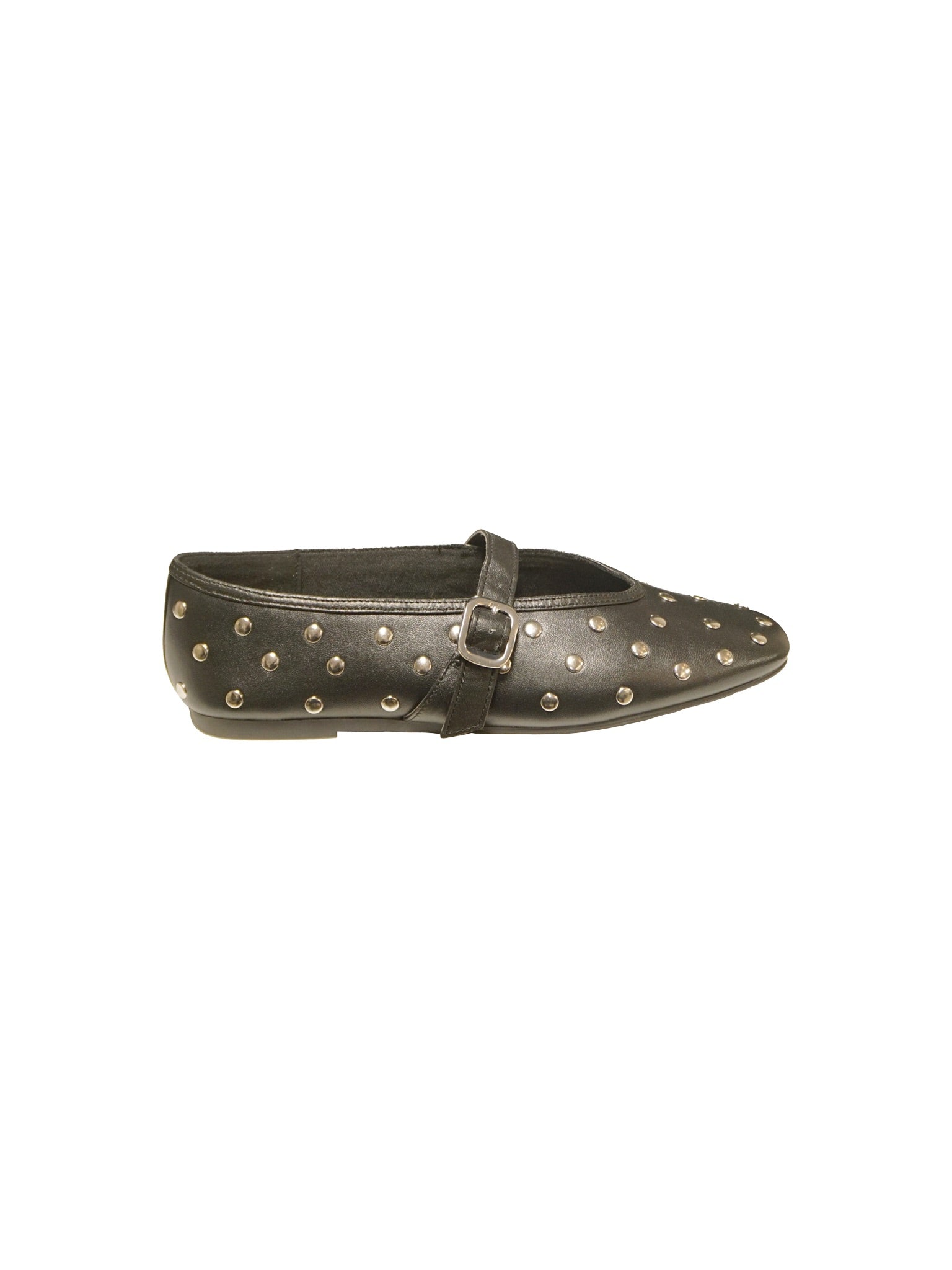 Ballerine in pelle nera con borchie e cinturino