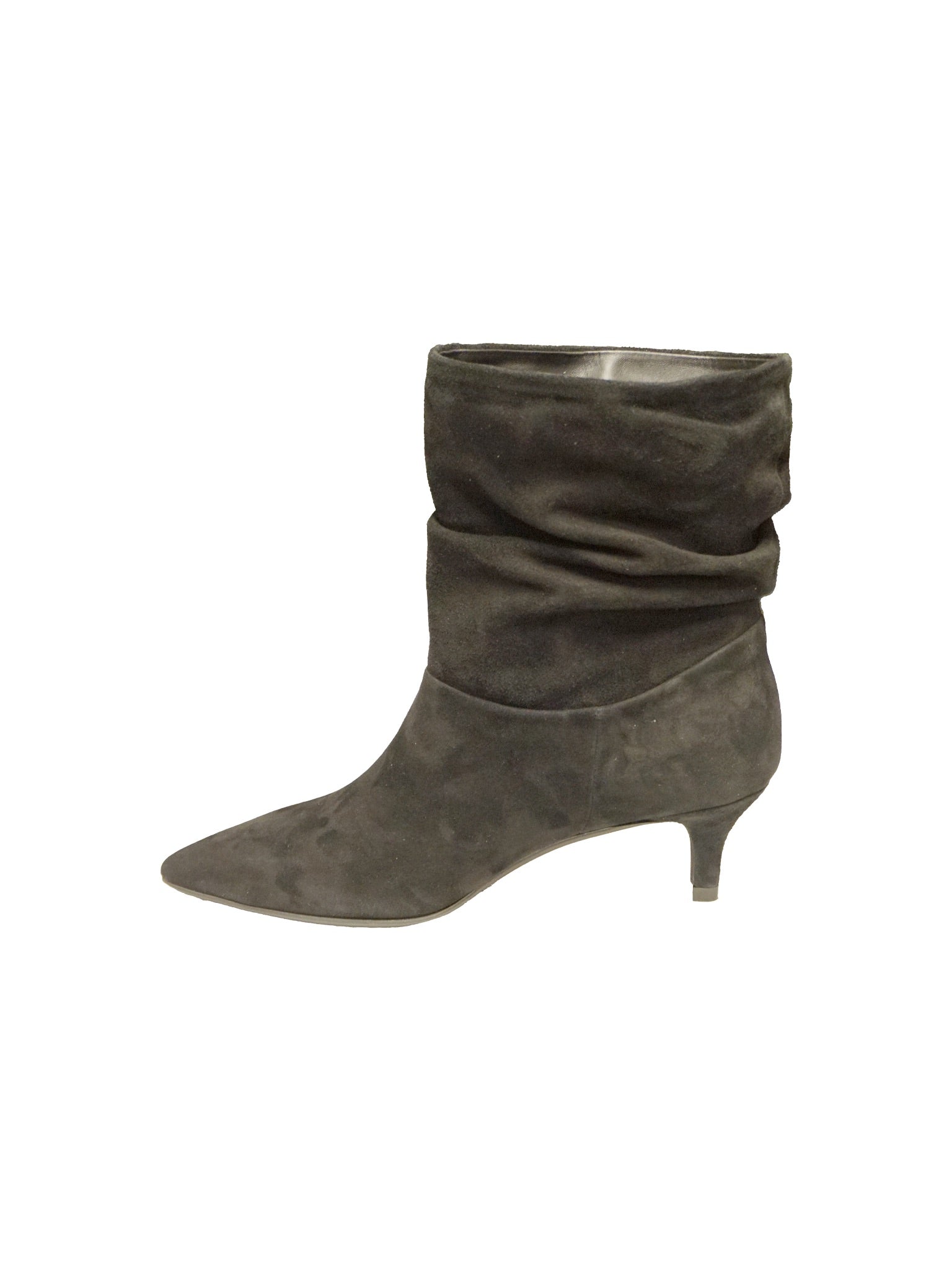 Stivaletto camoscio nero con punta sfilata e arricciatura