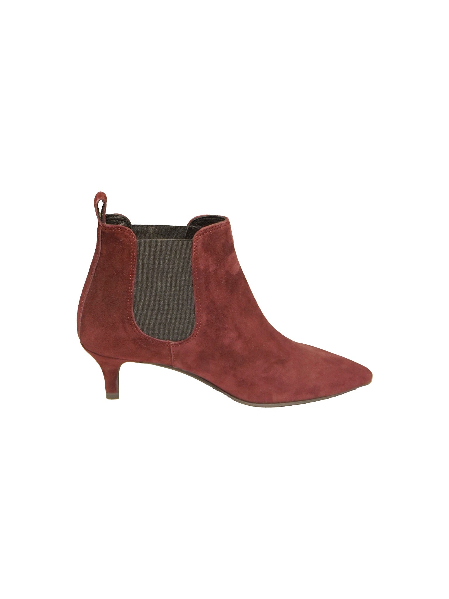 Stivaletto in camoscio bordeaux con tacco a spillo basso