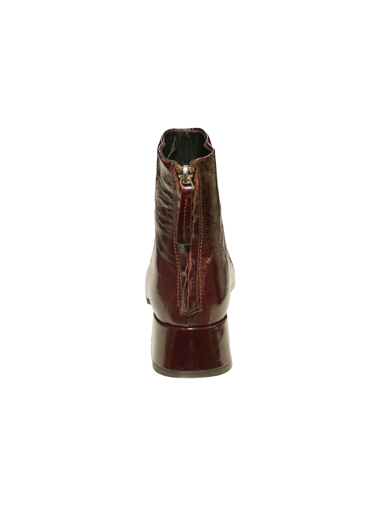 Stivaletto tacco basso e largo in pelle lucida bordeaux