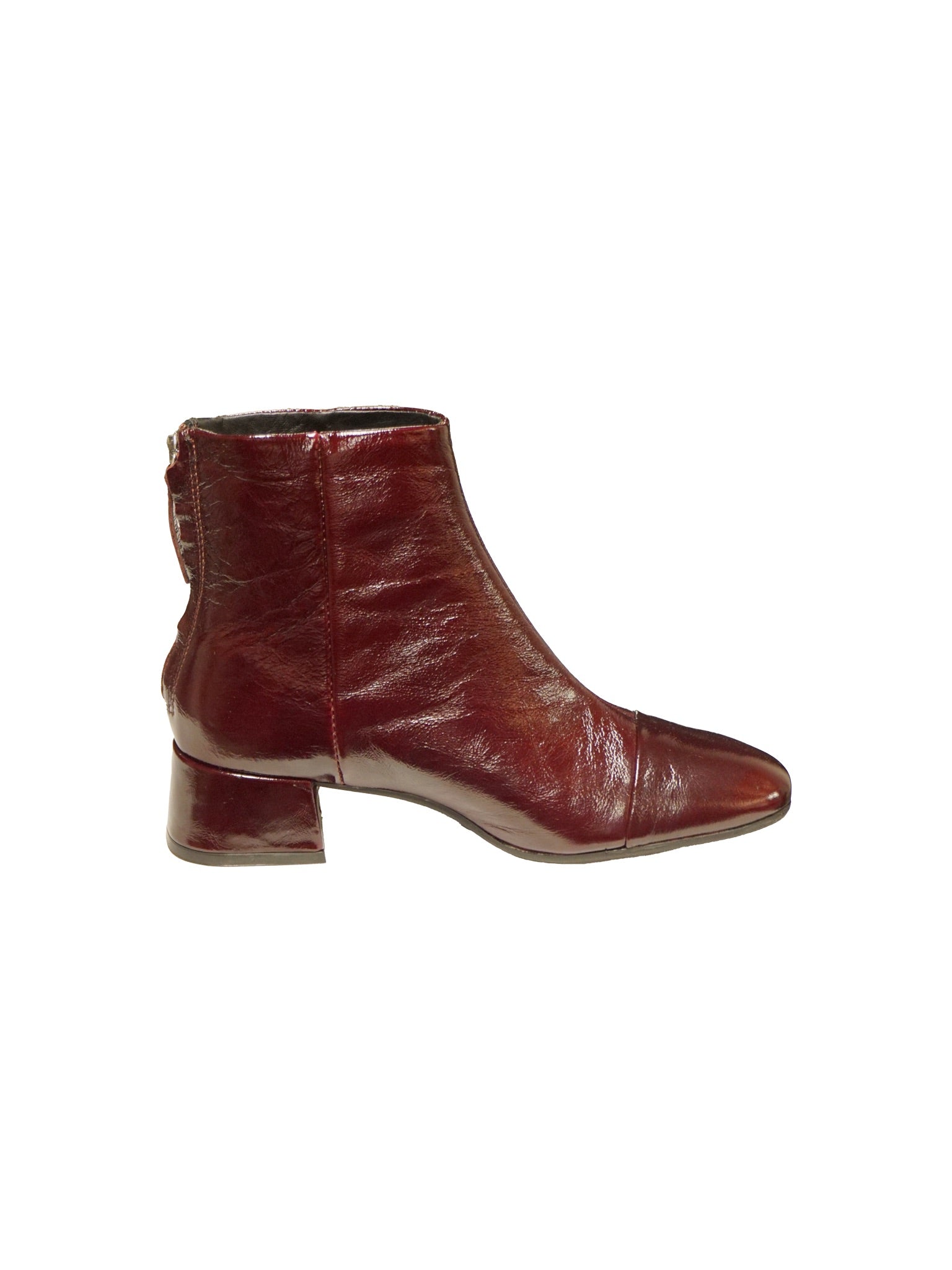 Stivaletto tacco basso e largo in pelle lucida bordeaux