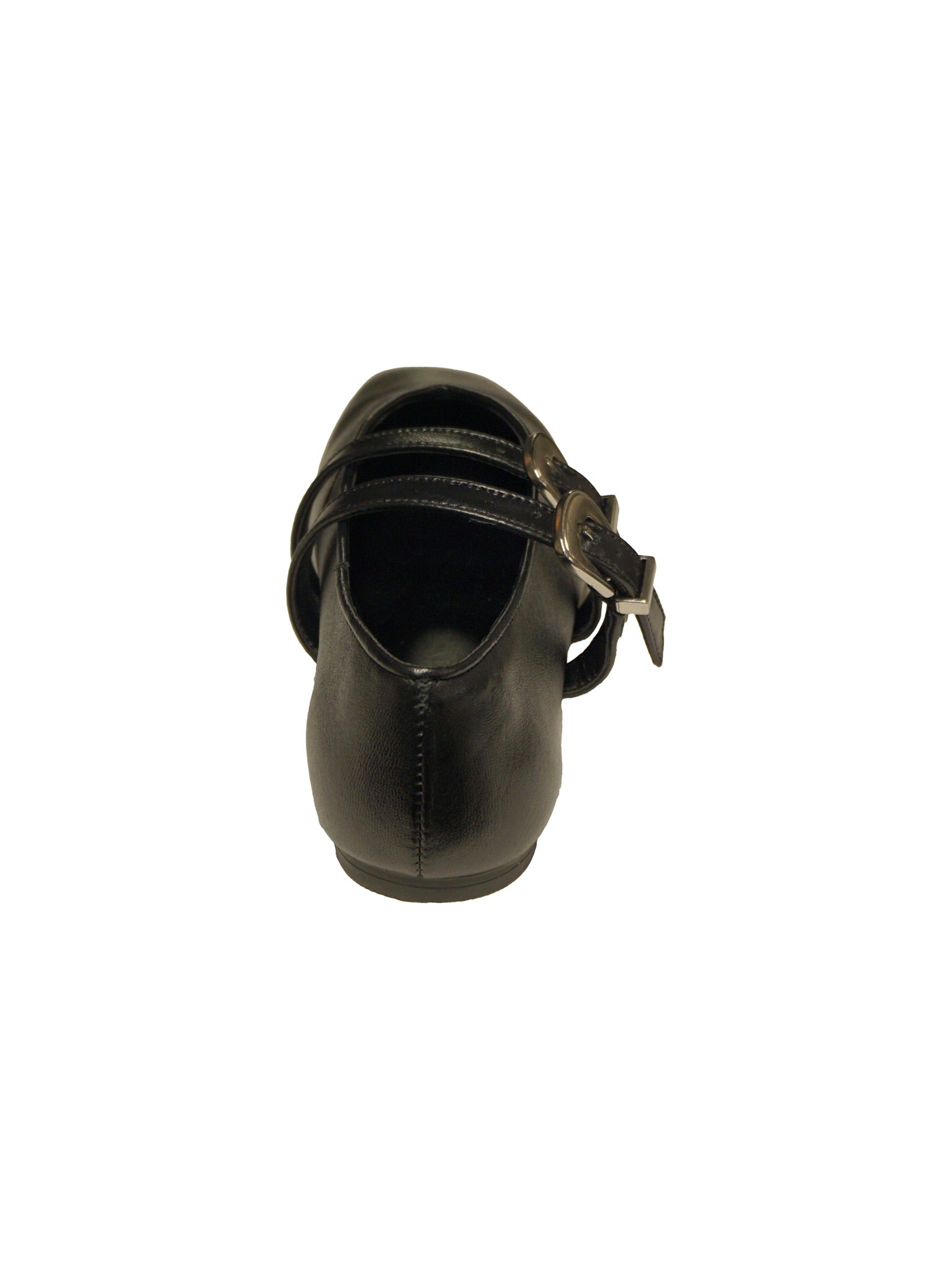 Ballerina in pelle nera con doppio cinturino e fibbie in metallo
