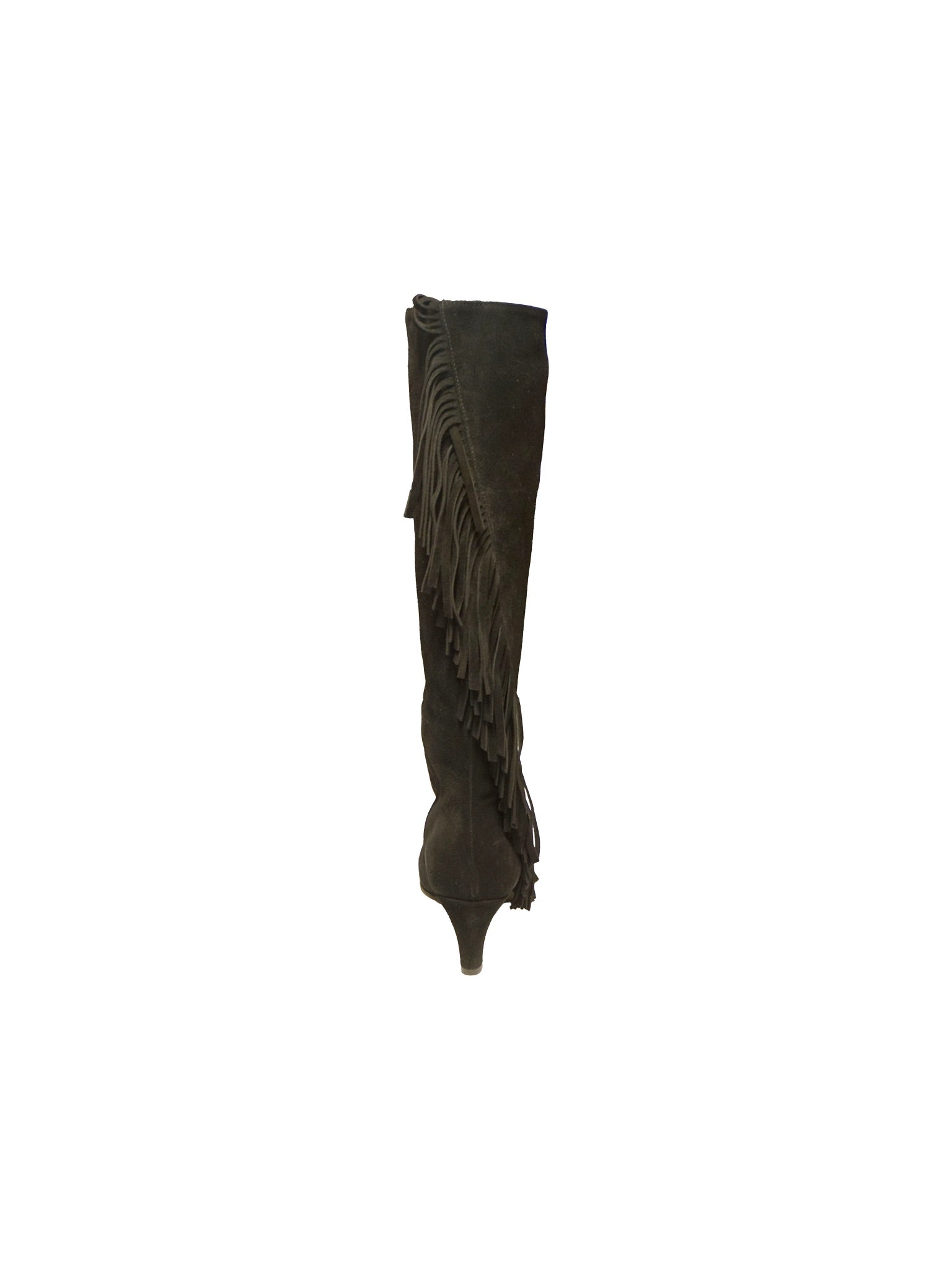 Stivale alto scamosciato color nero con frange