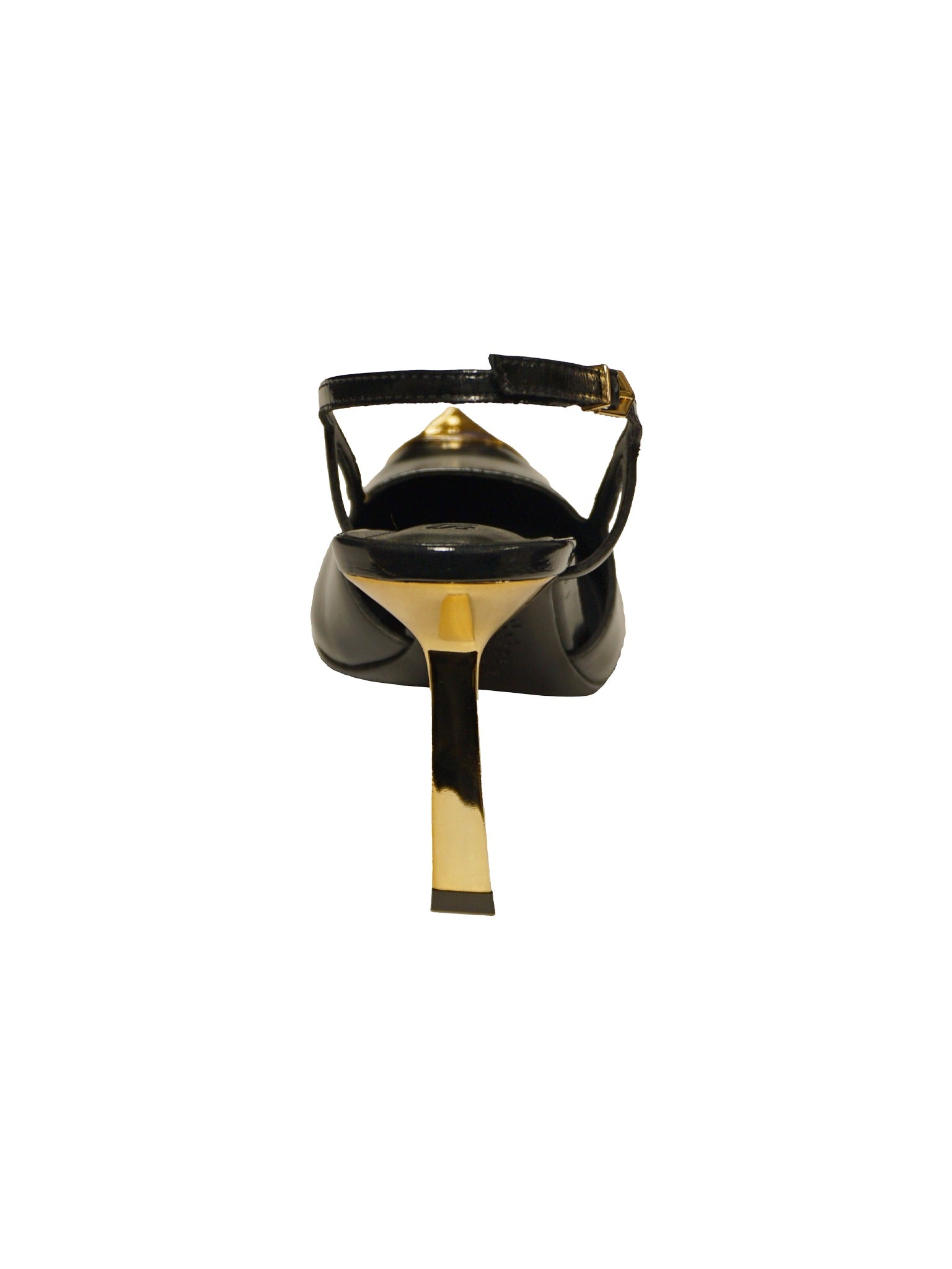 Décolleté slingback nere con punta e tacco dorati