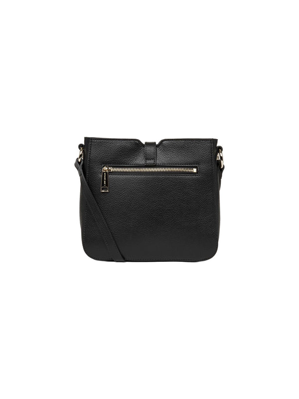 Hammered leather shoulder bag with metal closure