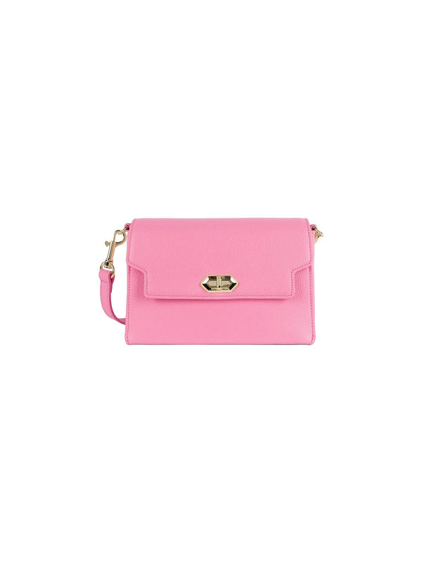 Grained leather shoulder bag with metal closure