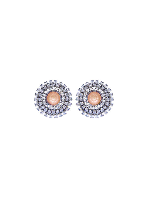 Stud earrings with a colored center stone and double clasp