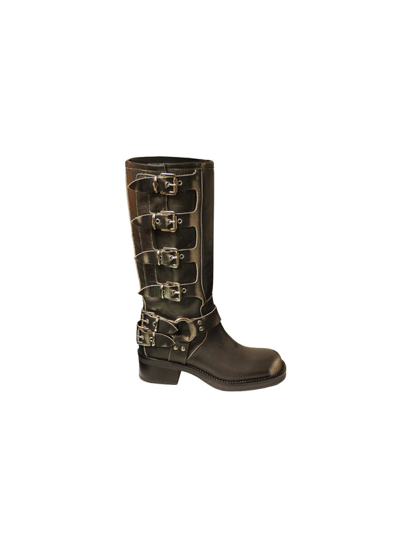 Multi-buckle biker boots