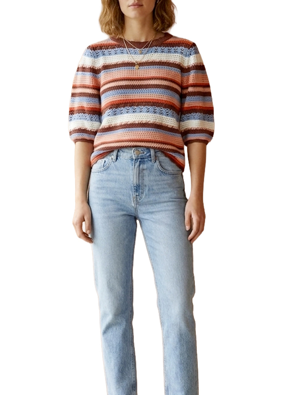 Maglia crochet con maniche a sbuffo