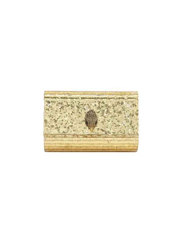 Rigid clutch with gold finishes and crystals