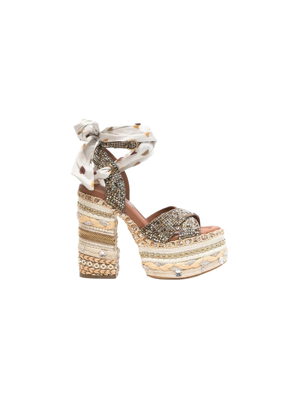 Sandalo con zeppa e foulard