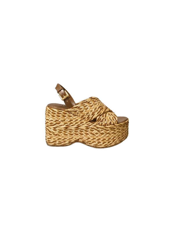 Sandalo zeppa raffia