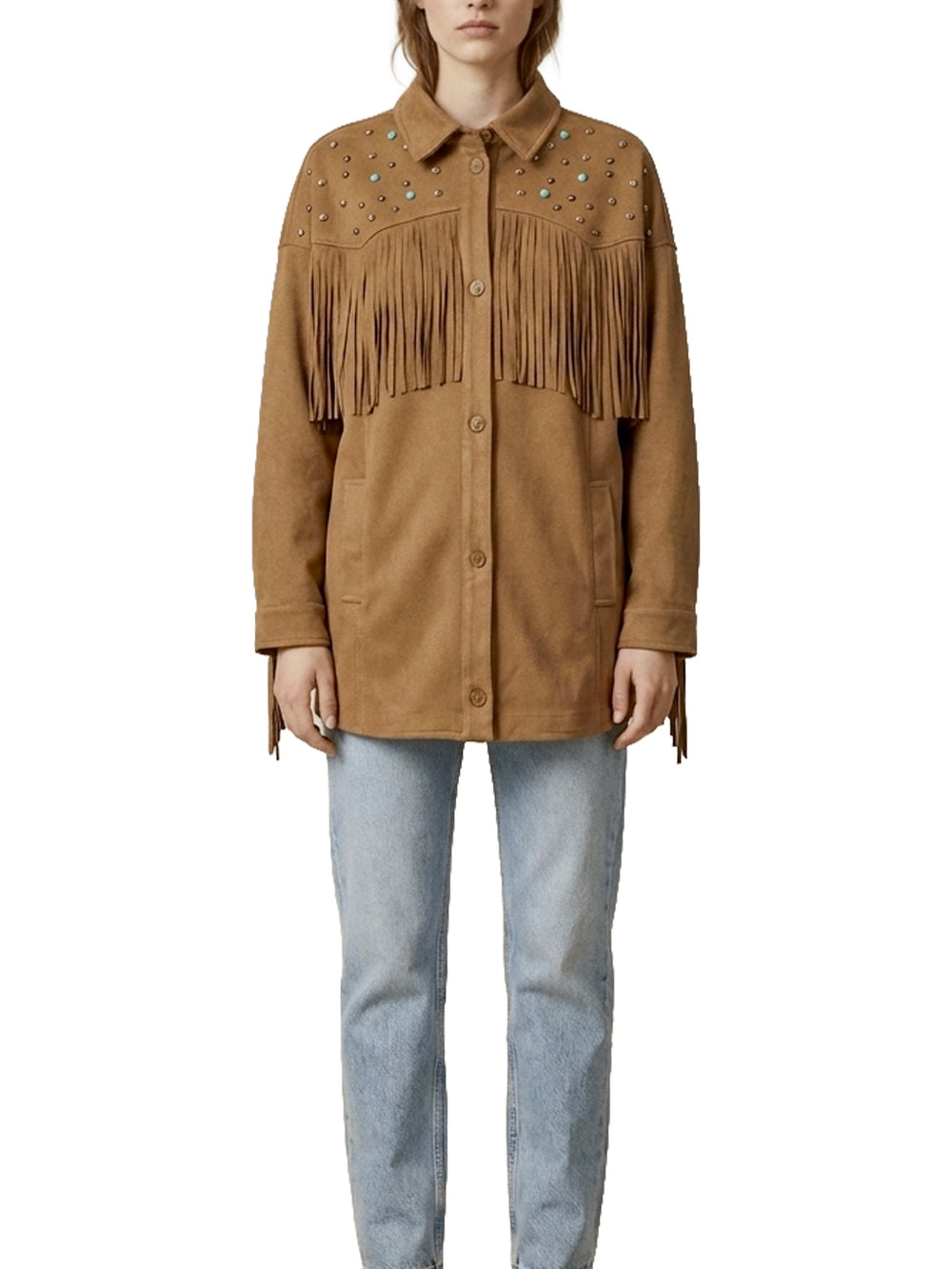 Suede jacket with fringes and studs