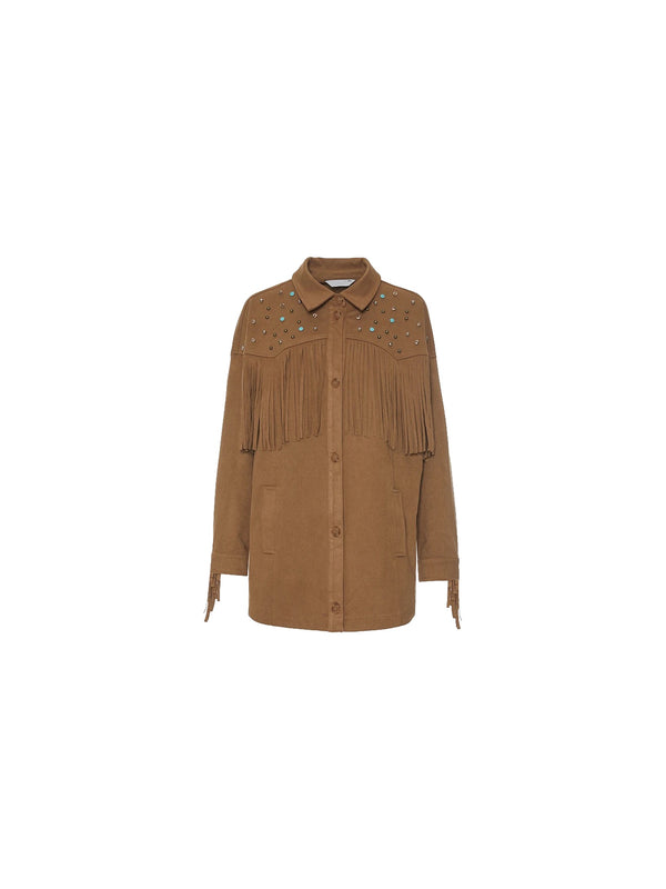 Suede jacket with fringes and studs