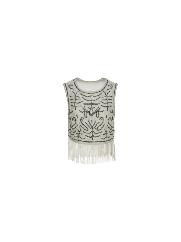 Gilet con borchie e frange