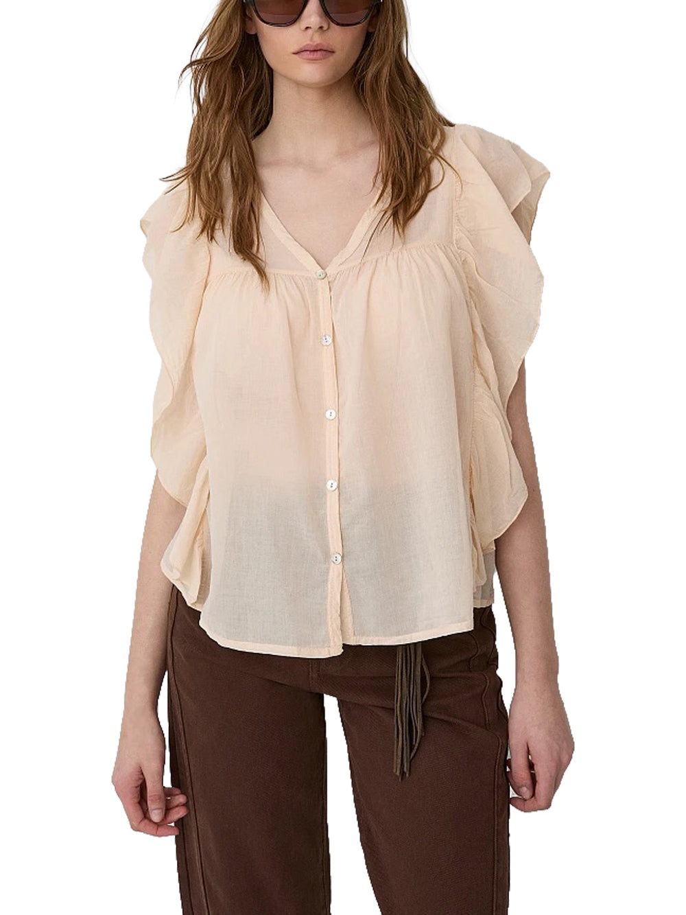 Camicia smanicata con volant