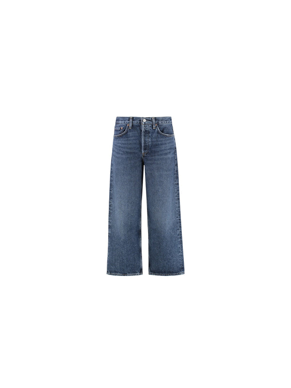 Jeans largo vita alta blu