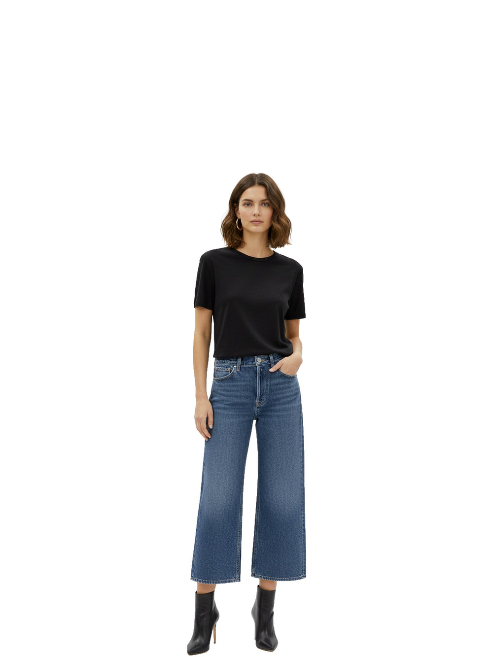 Jean bleu taille haute à jambes larges