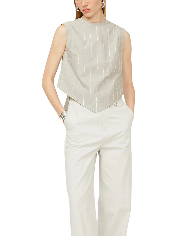 Top gessato con paillettes
