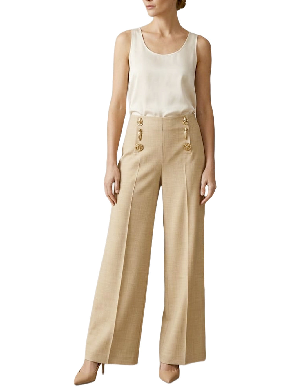 Pantalone con bottoni oro