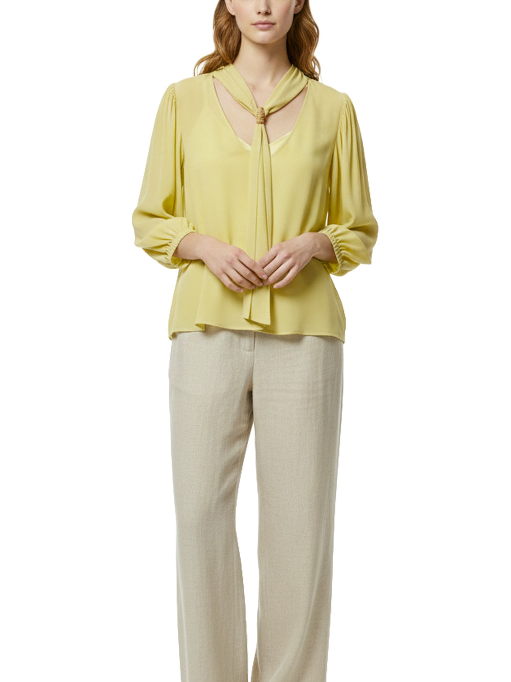 Camicia con maniche a sbuffo e sciarpa