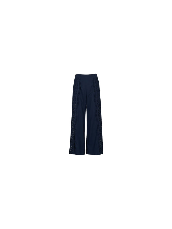 Pantalone con banda in pizzo