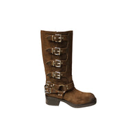 Stivale biker multi fibbie in camoscio