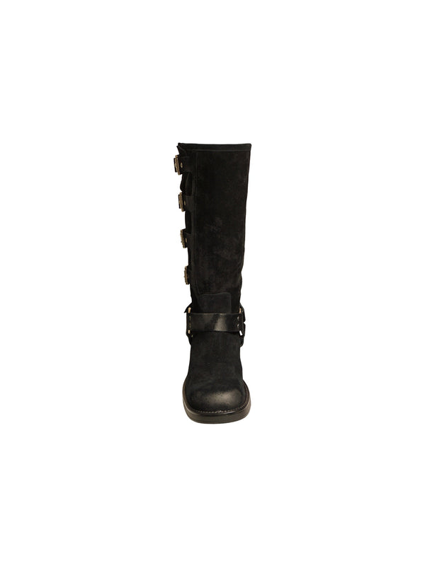 Suede multi-buckle biker boot