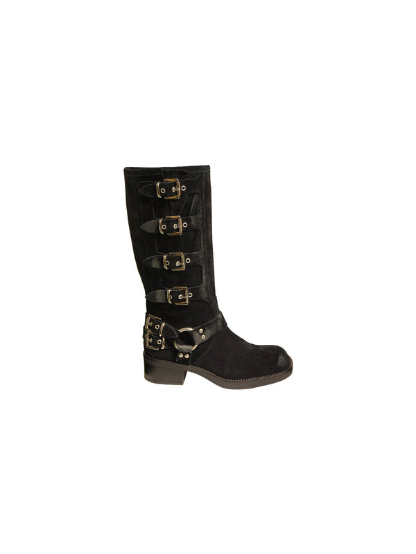 Suede multi-buckle biker boot