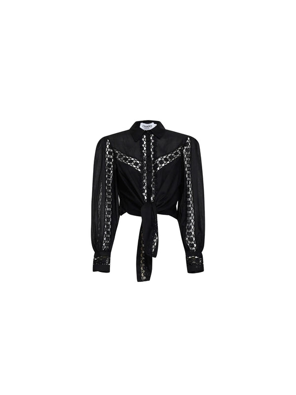 Camicia cropped in pizzo