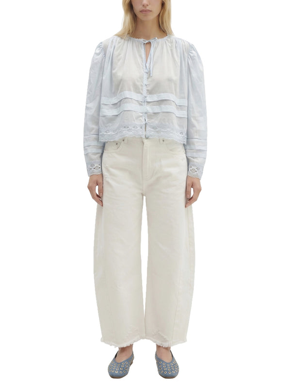 Blusa cropped in pizzo