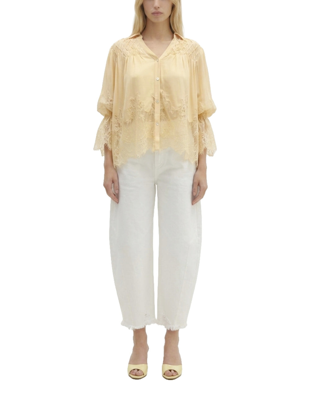 Blusa cropped in pizzo