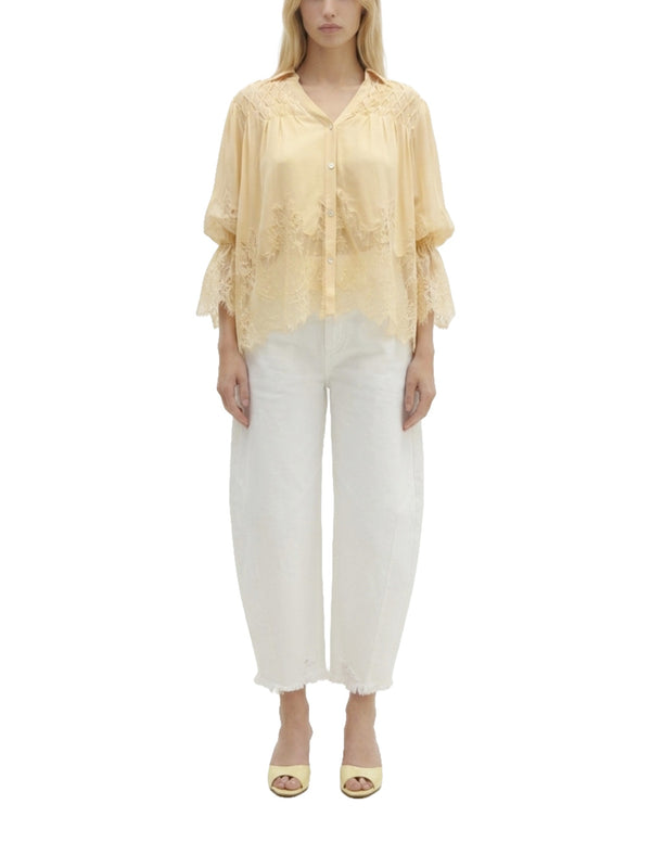 Blusa cropped in pizzo