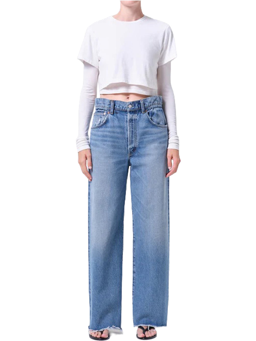 Jeans con vita arricciata in denim