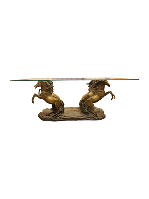 "Rearing Horses" Bronze Coffee Table Sculpture with Glass Top