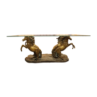Sculpture de table basse en bronze « Chevaux cabrés » avec plateau en verre